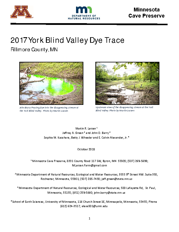 2017 York Blind Valley Dye Trace